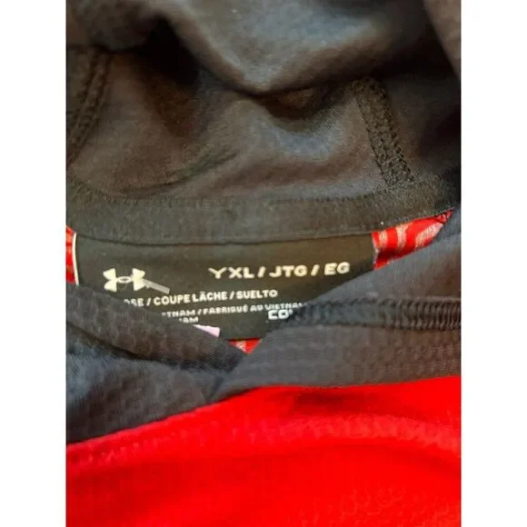 Under Armour Youth Hoodie YXL ColdGear Infrared Red Black Long Sleeve Pullover - Picture 6 of 9
